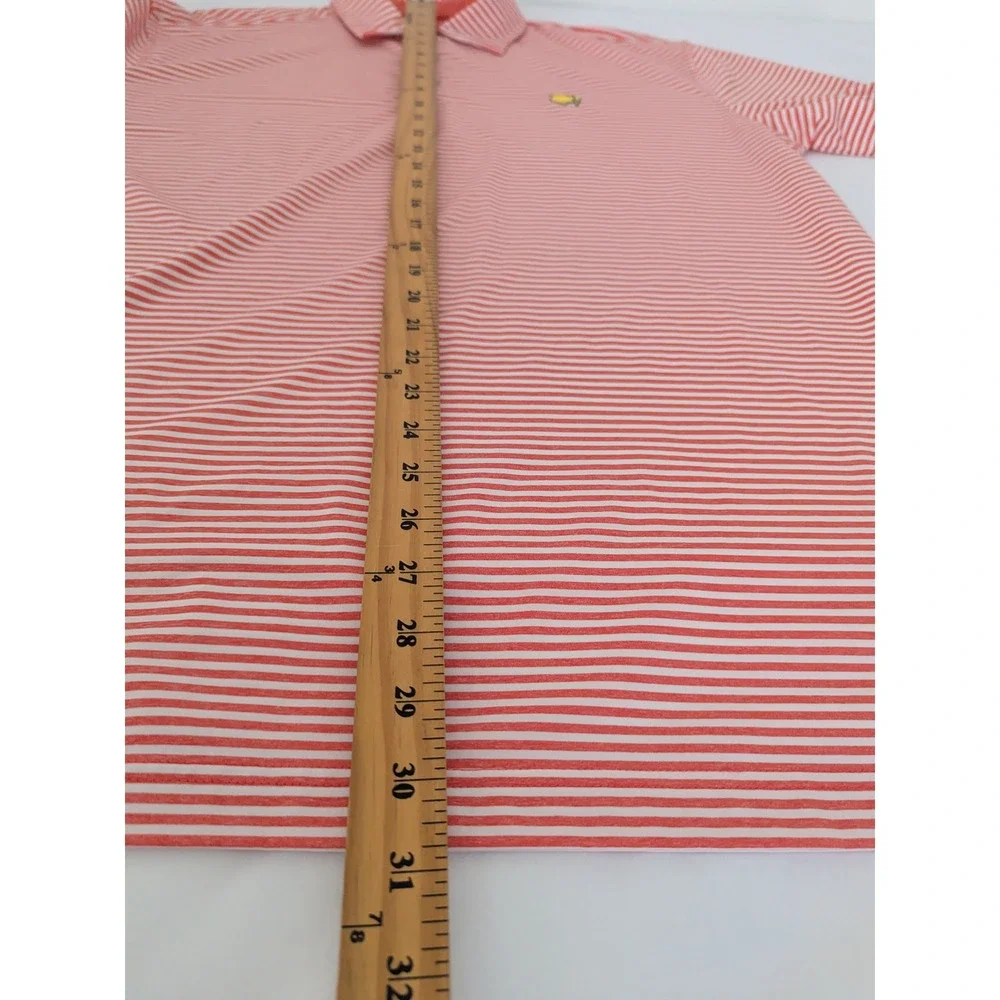 Masters Tech Mens Golf Polo Shirt Large Orange White Striped Short Sleeve Logo - Picture 9 of 10